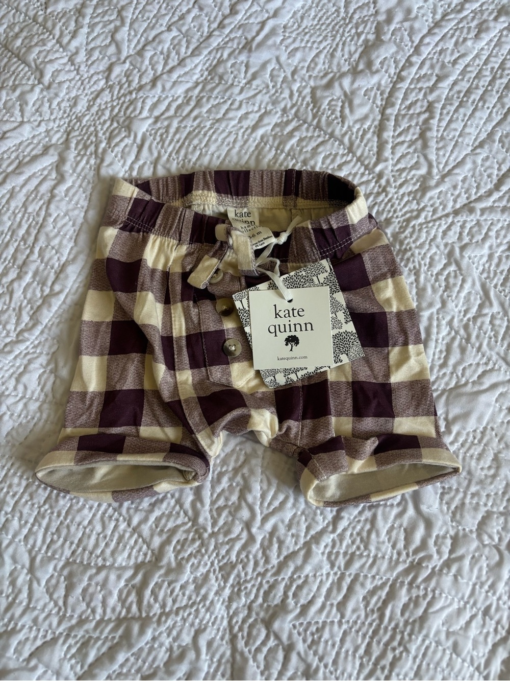 kate quinn Cream and Plum Plaid Baby Shorts